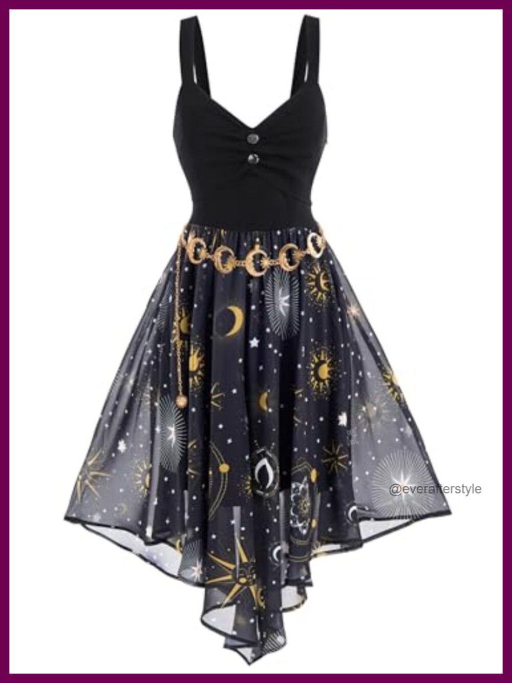 Women's Vintage Chiffon Sun Moon Star Sleeveless A-Line Dress